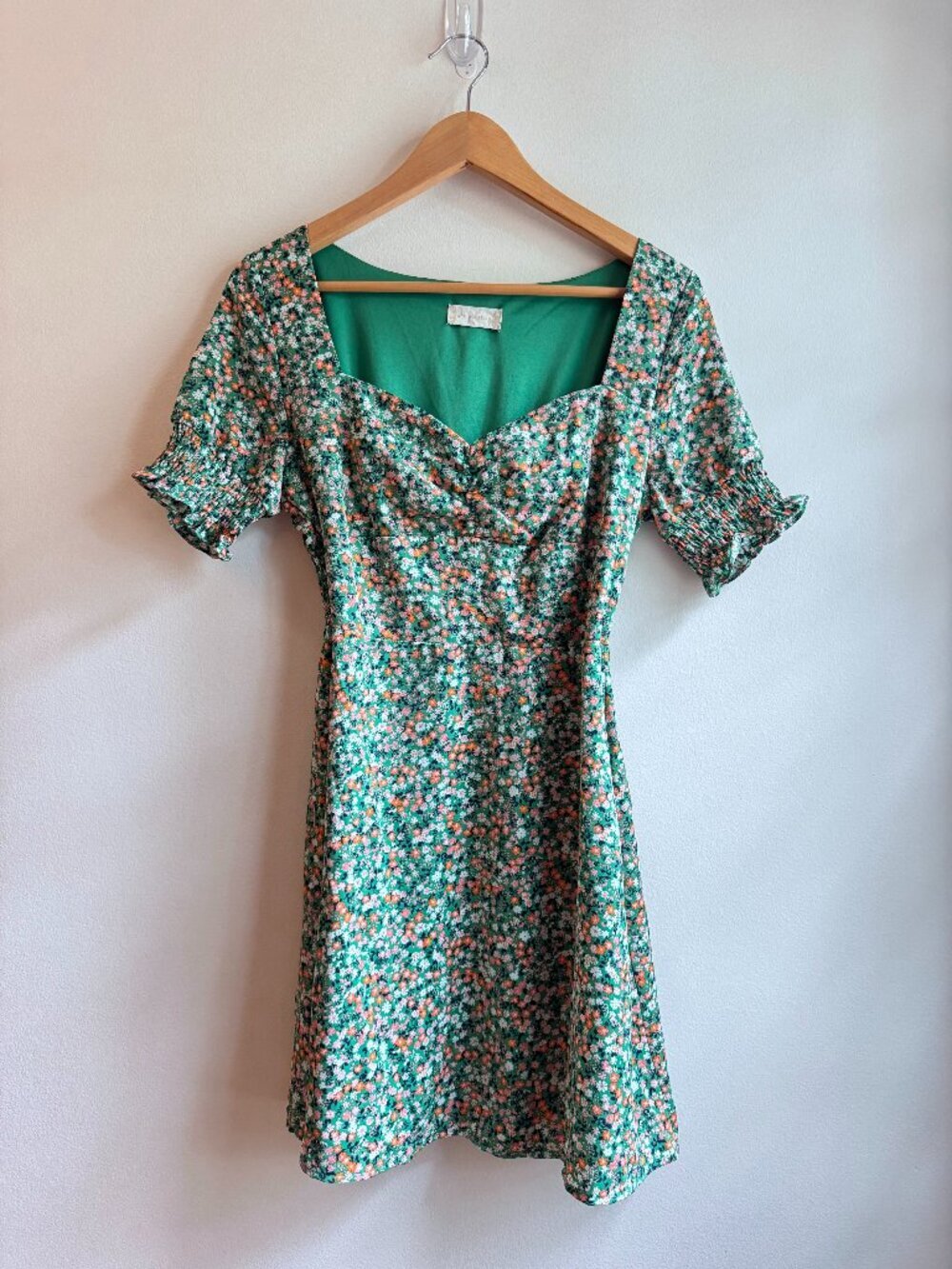 Altar'd State Green Ditsy Floral Mini Dress Sweetheart Neck Smocked Size M